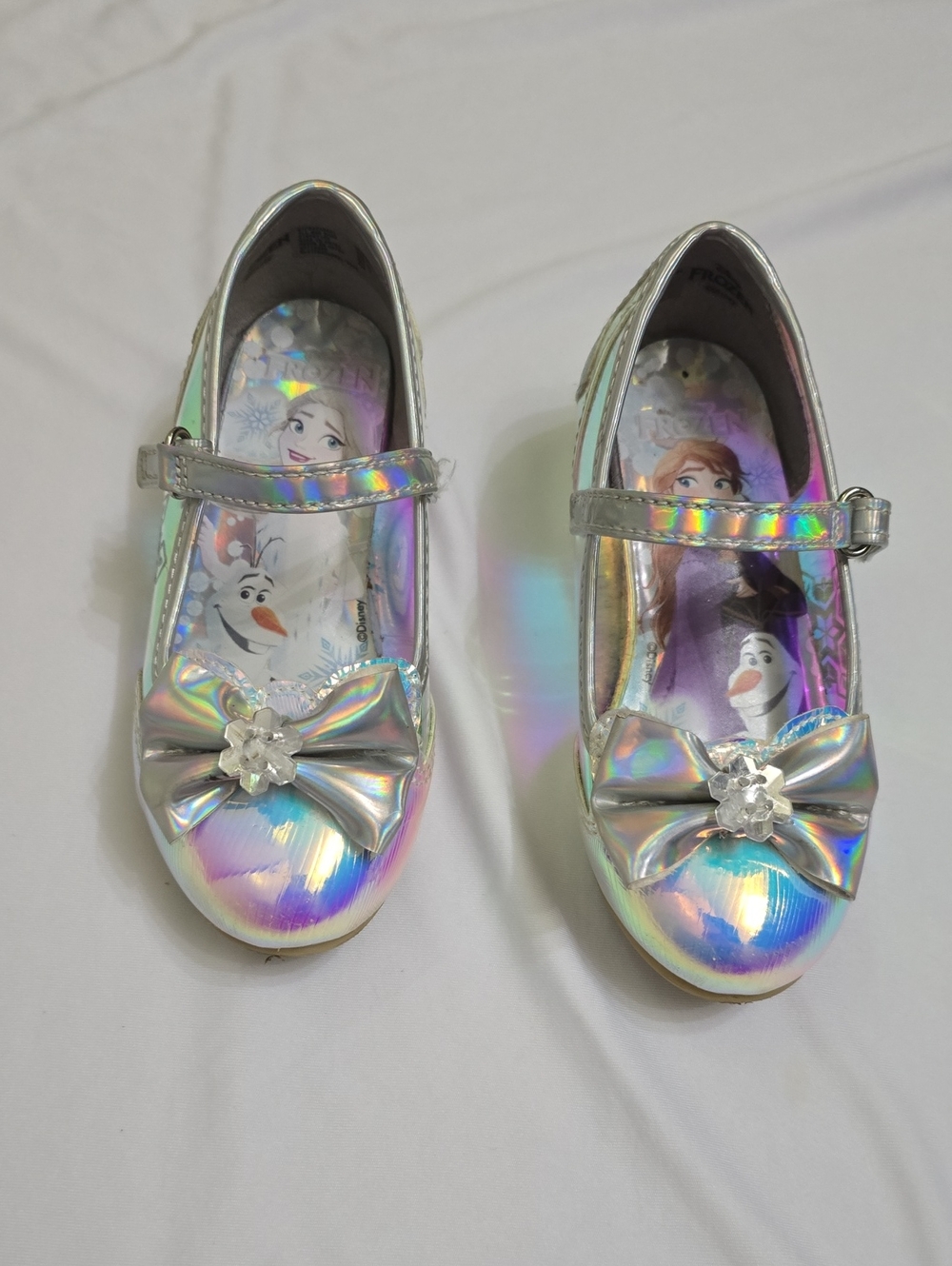 Girls' Iridescent Silver Mary Jane Shoes with Bow - Frozen Design